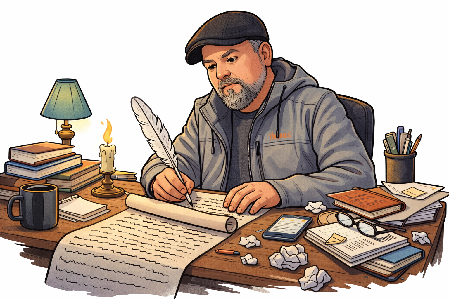 ReCoder writing at a desk